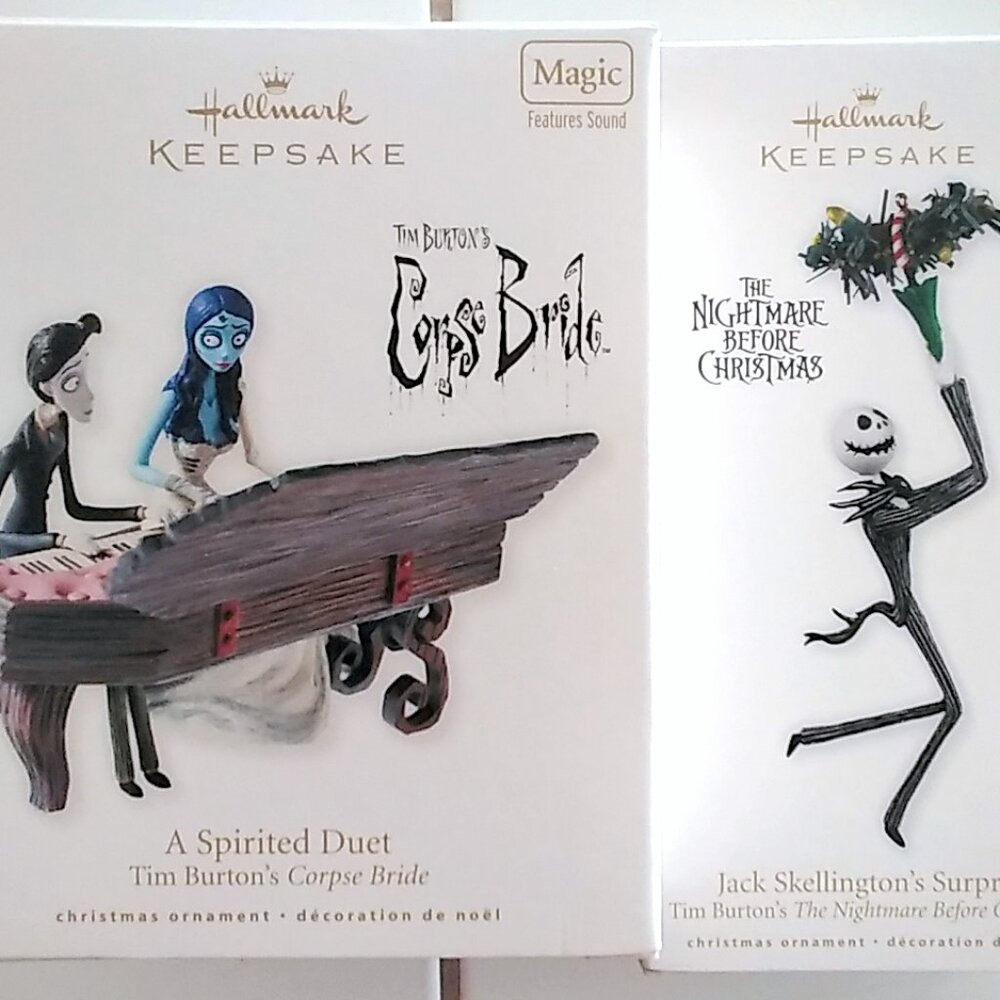 Set 2 Tim Burton's Corpse Bride & Nightmare Before Christmas Hallmark Ornaments